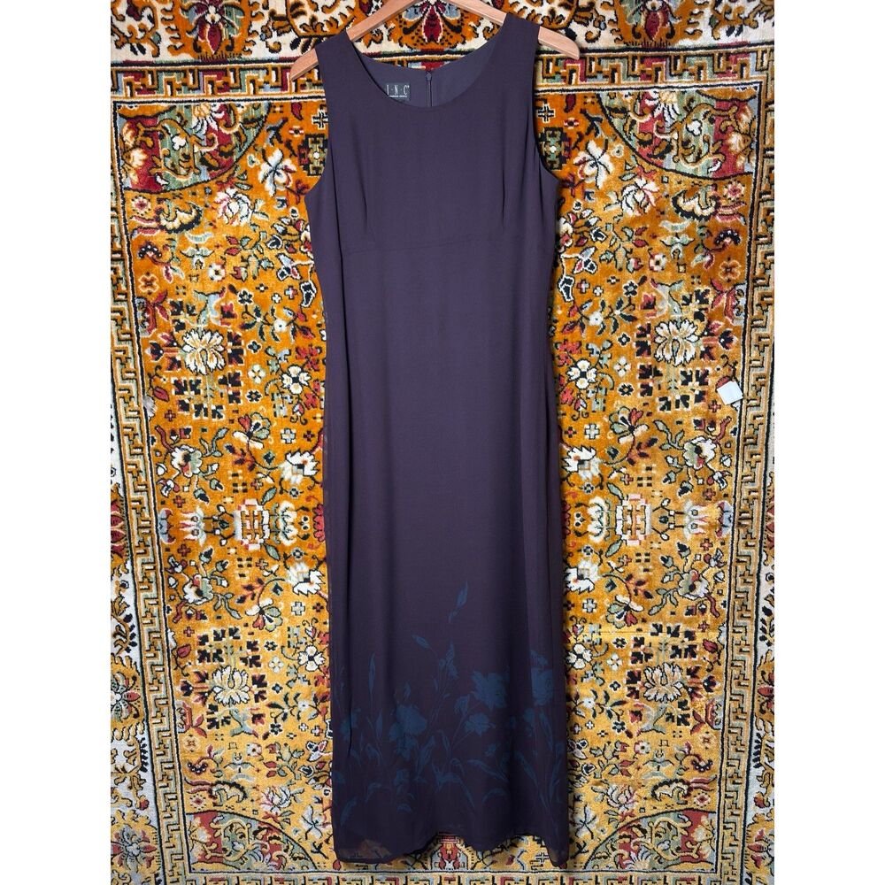 Vintage INC Dark Purple 100% Silk Floral Long Maxi Dress Women's size 12